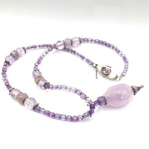 Vintage Amethyst Necklace Gems and Glass Beads Sterling Silver Locking Box Clasp